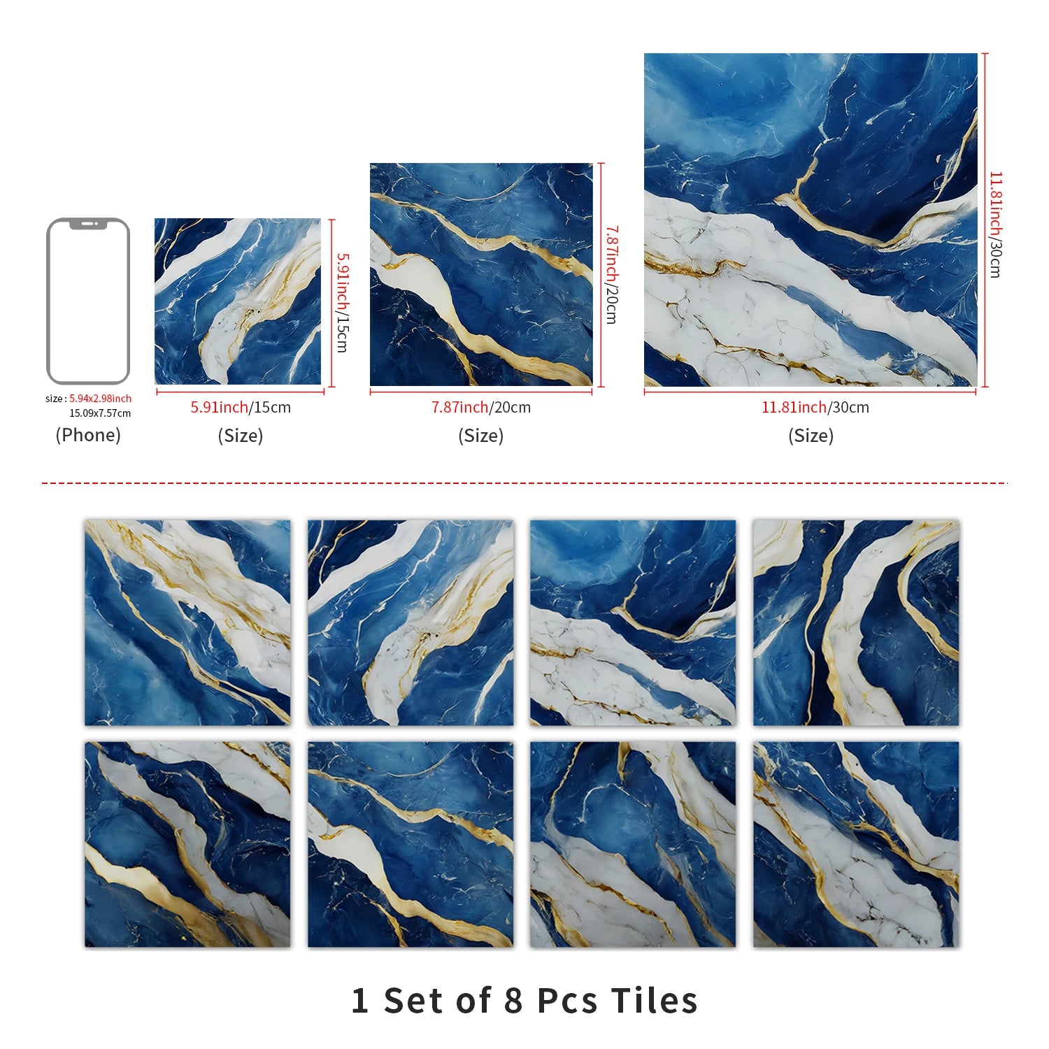 8PCS/Set Minimalist Black Marble Wall Stickers, Kitchen Bathroom Waterproof Self-Adhesive Ceramic Tile Stickers, Room Wallpaper