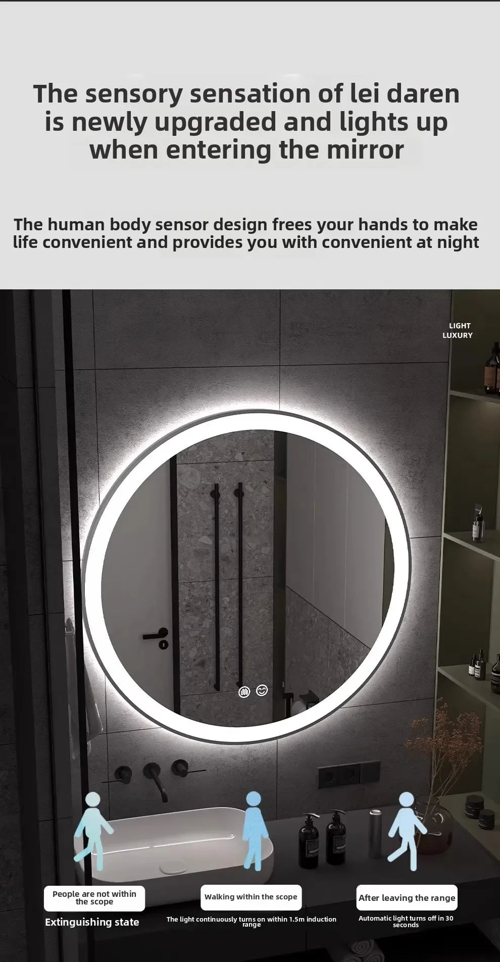 50CM Smart LED Mirror Anti-Fog Touch Wall Mounted