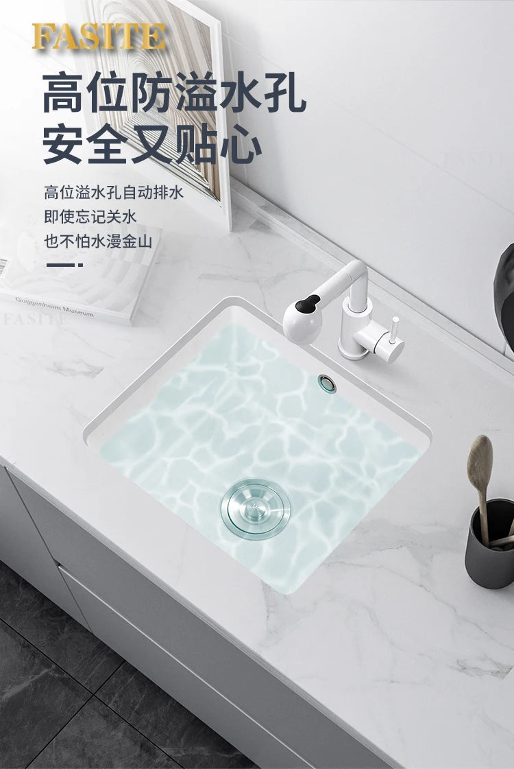 Bar counter square white quartz stone sink size single under counter kitchen vegetable basin - Daisan Mart