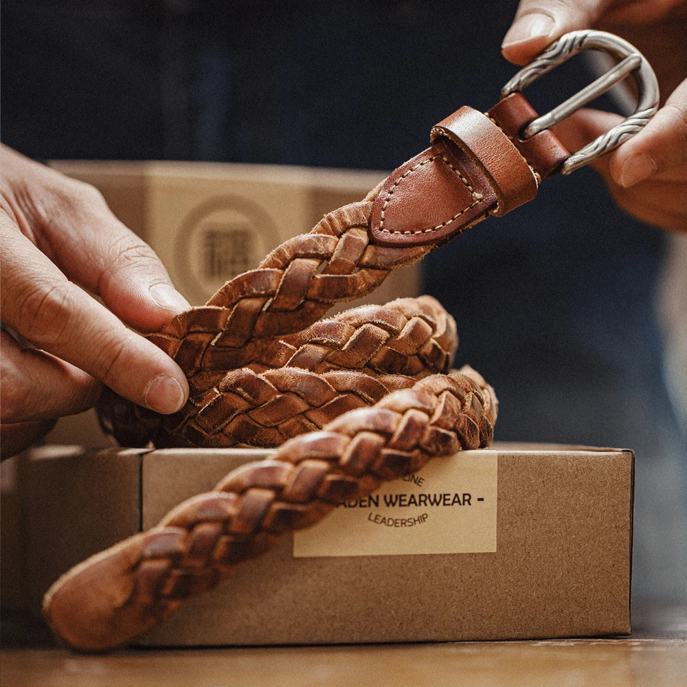 Maden Vintage 2-layer brown men's cowhide belt