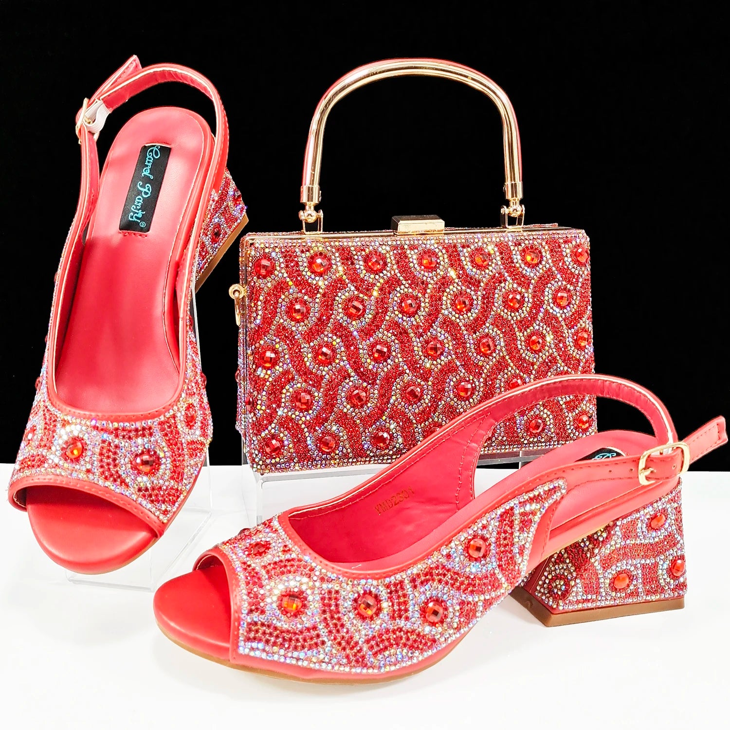 2024 Rhinestone Shoes and Bag Set - Trendy Green