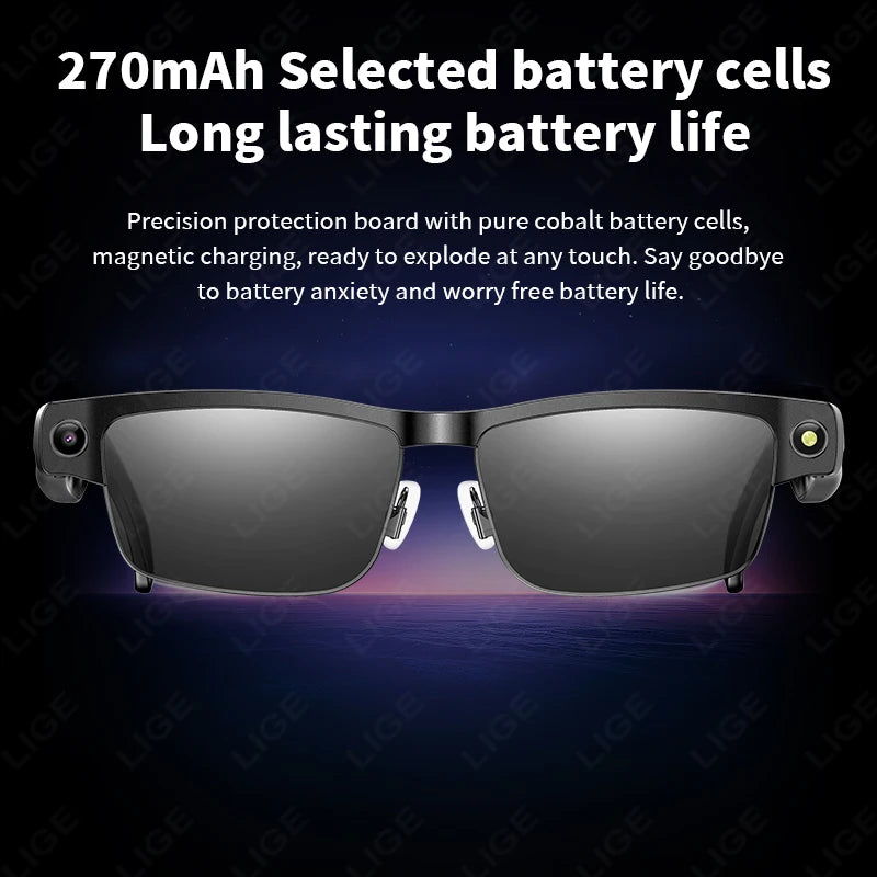 Sunglasses Smart Glasses 8 Million Pixels Recording Videos AI Photo Recognition Answer Translation 270mAh Bluetooth Glasses New