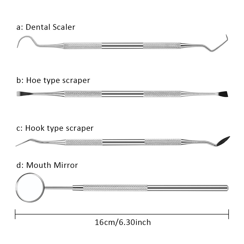 4pcs/Set Tartar Scraper Scaler Plaque Remover Teeth Cleaning Tool Dentist Dental Hygiene Kit Dental Calculus Remover Oral Care - Daisan Mart