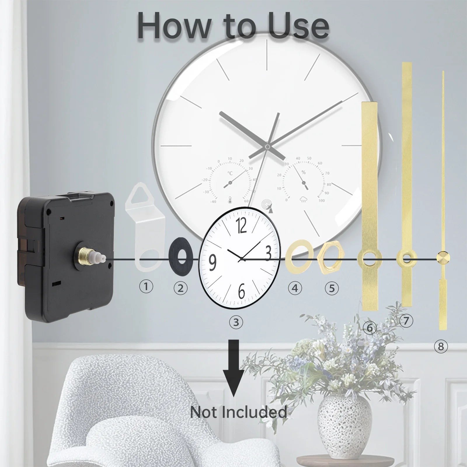 Bộ Máy Đồng Hồ Thạch Anh DIY Kèm Kim, Siêu Tĩnh Lặng