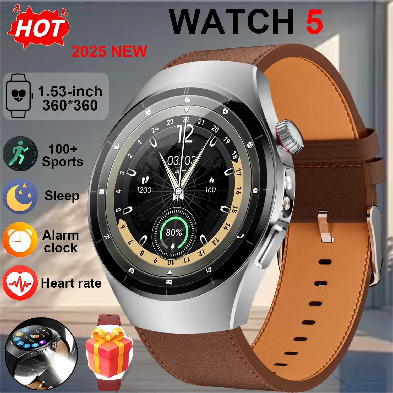 Đồng Hồ Thông Minh 2025 - Watch 5 AMOLED Chống Nước IP68