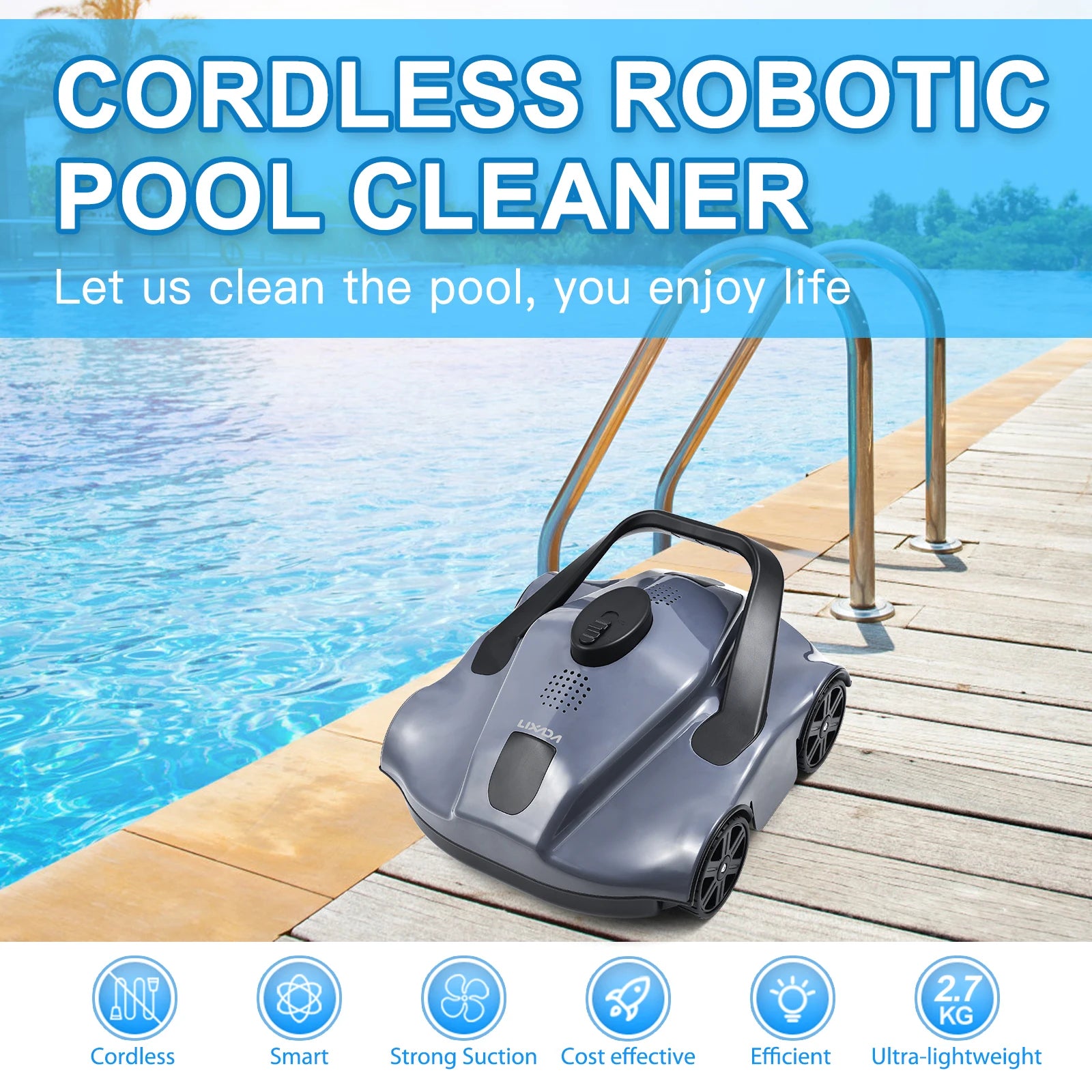 Pool Vacuum Automatic Robotic Pool Cleaner Cordless Robotic Pool Vacuum for In Ground Flat Pools Cordless Robotic Pool Cleaner