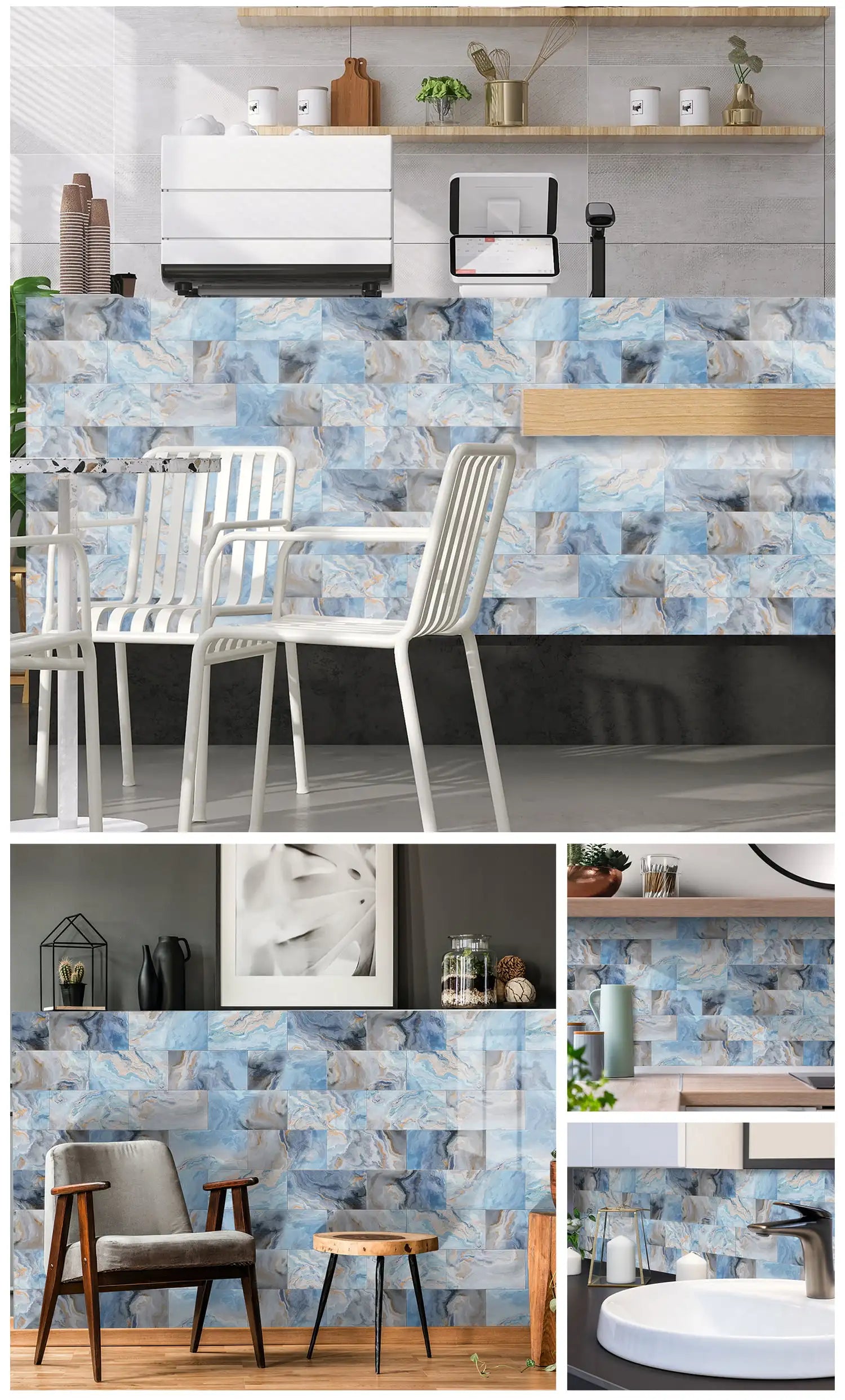 Self Adhesive Foam Ceramic Tile Stickers Bathroom Kitchen Waterproof Anti Fouling Thickened Wall Decoration Marble Decals