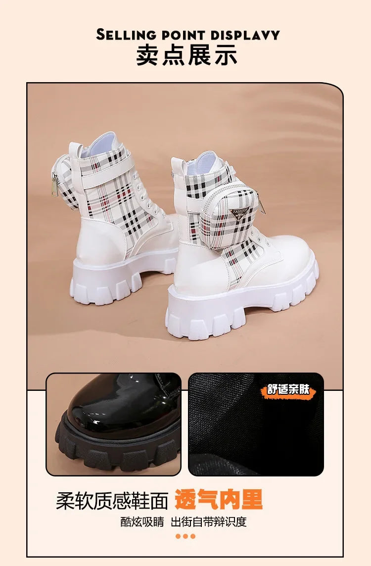 Women's Fashion Short Leather Boots with Thick Soles &amp; Zipper Pocket