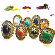 Large Oval Natural Stone Gold Plated Semi-Precious Stone Ring R230