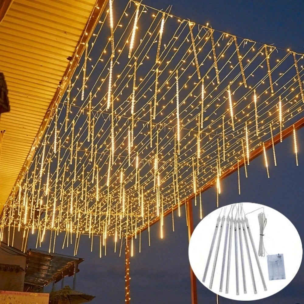 Đèn LED Mưa Sao 8 Ống 30cm Pin AA Trang Trí Sân Vườn - Daisan Mart
