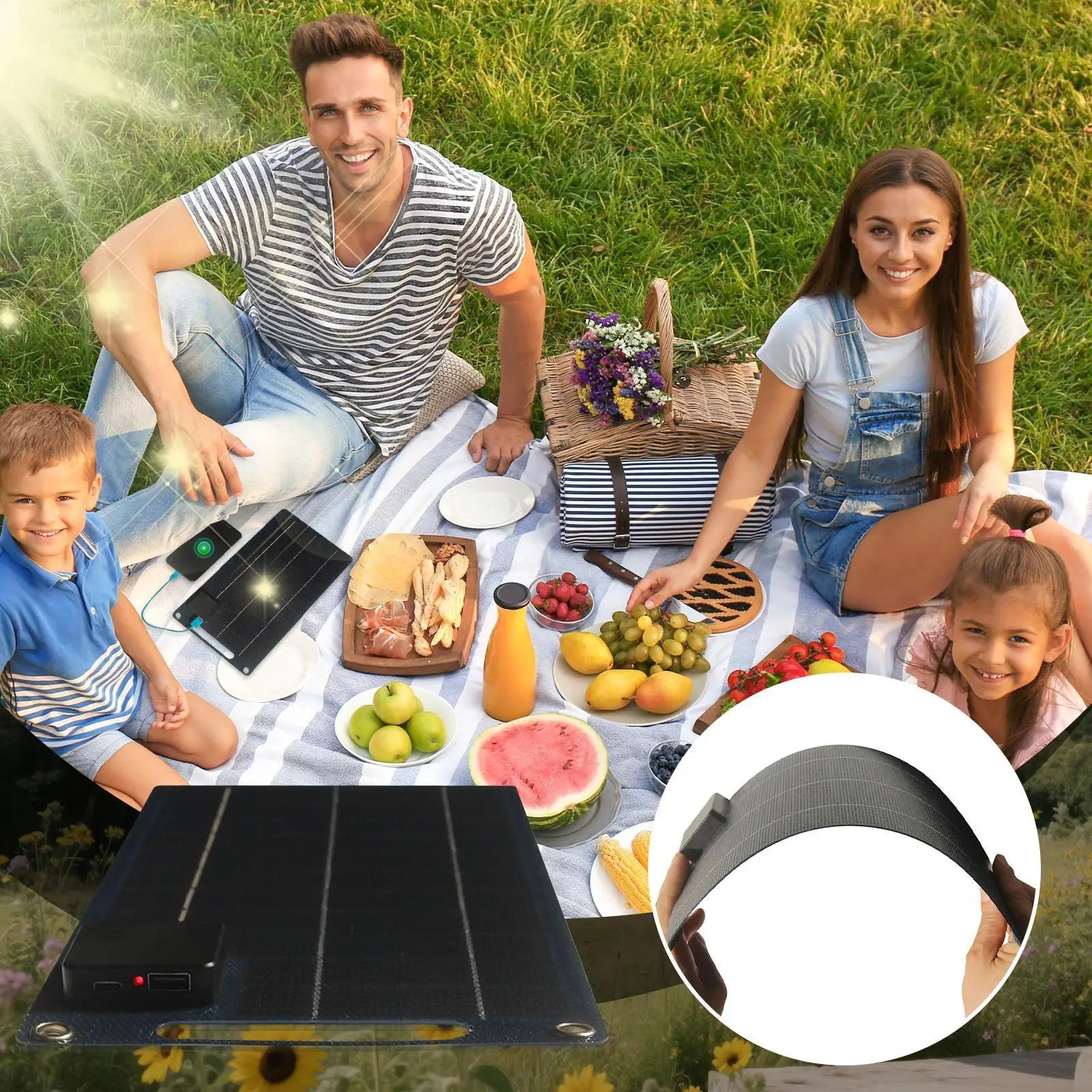 Pin Năng Lượng Mặt Trời 100W Sạc Điện Thoại Dã Ngoại