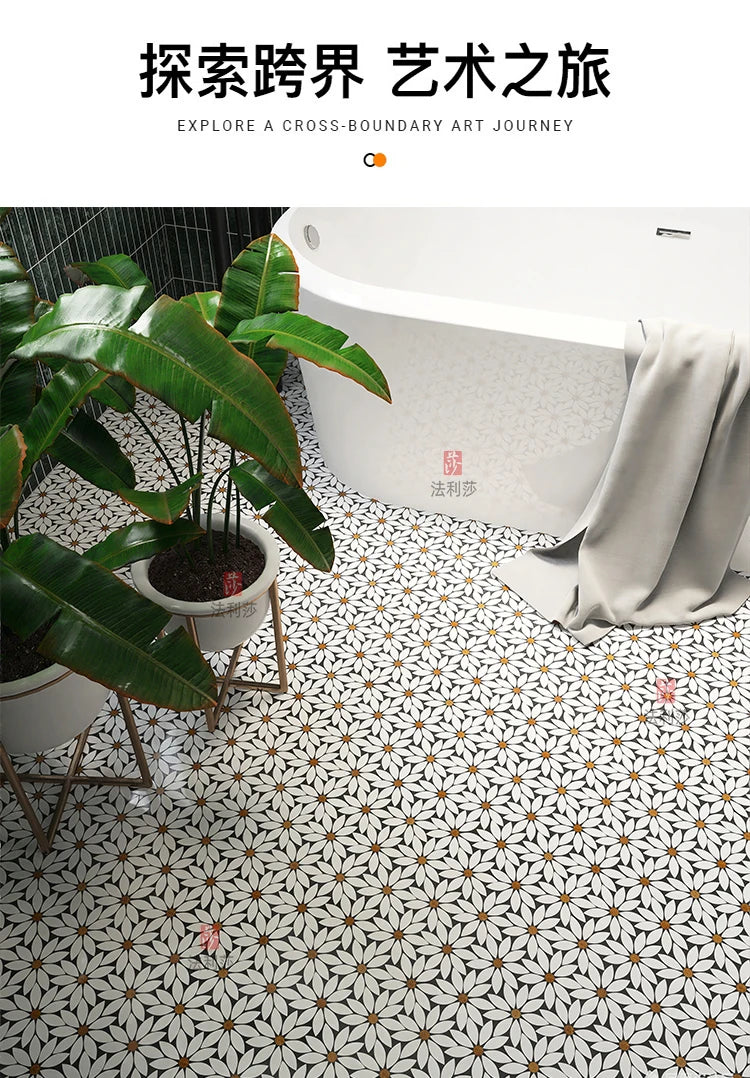 Building materials marble white-green stone mosaic sunflower toilet balcony residential hotel floor decoration background wall - Daisan Mart