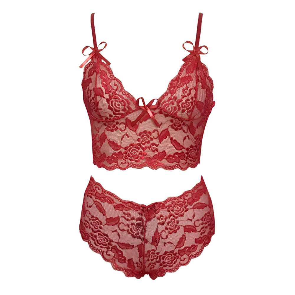 Sexy Women Lingerie Set Thin Lace Flower Printed Underwear Suit Female Adjustable Shoulder Strap Triangle Cup Bralettle