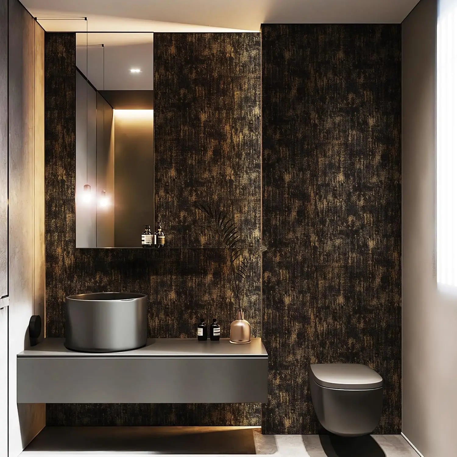 Vintage Black Gold Metallic Peel and Stick Wallpaper Self Adhesive Industrial Metallic Concrete Wall Paper Stick on Wallpaper