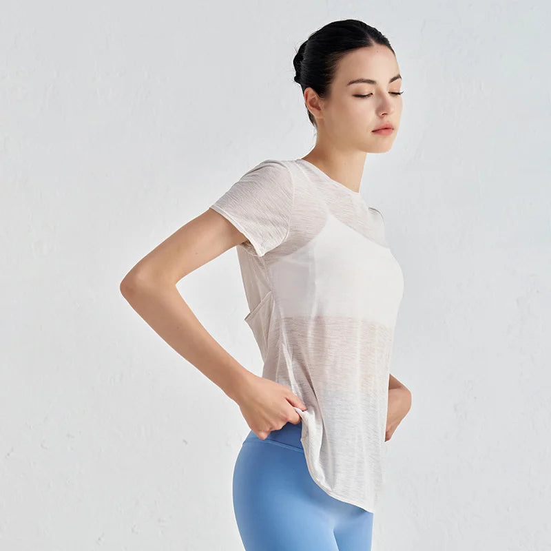 Áo Tập Gym Nữ Nylon Thoáng Mát Lưng Rỗng Ngắn Tay - Daisan Mart