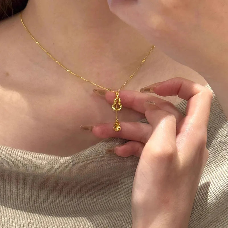 925 Silver Gourd Necklace 18K Gold Plated Sparkling Women