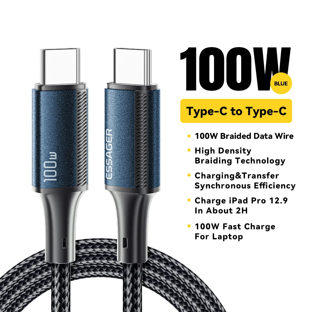 Cáp Sạc Nhanh Type-C 100W Essager Cho MacBook, iPhone 15 - Daisan Mart