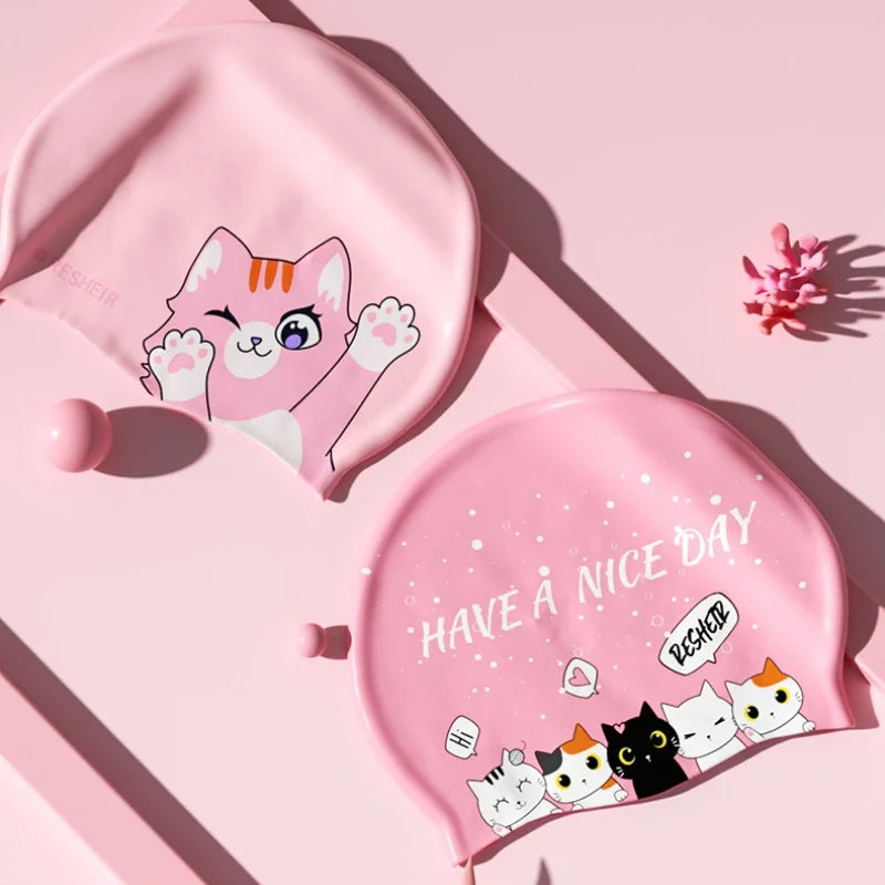 Mũ Bơi Trẻ Em Hoạt Hình Chống Nước Bảo Vệ Tai