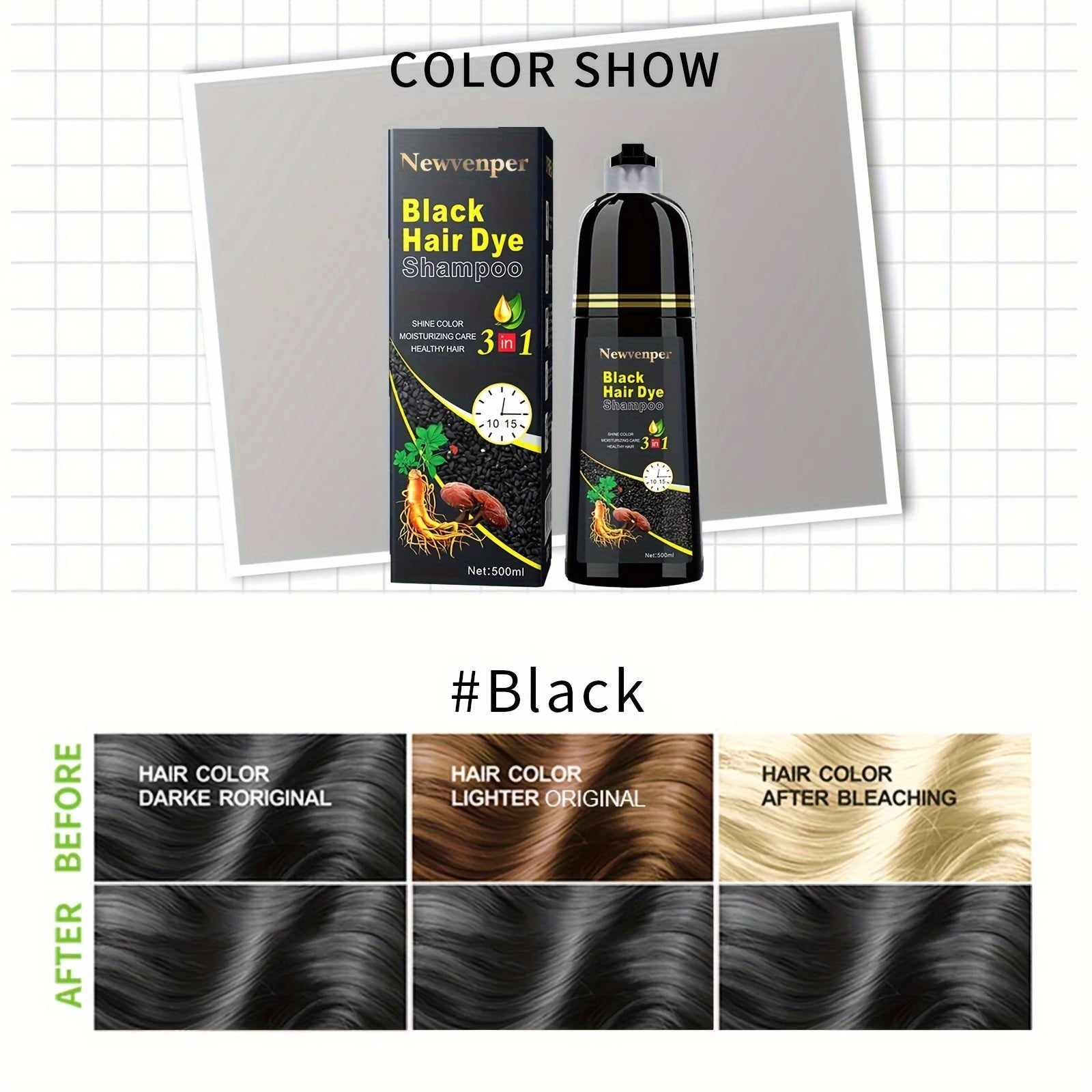 Fast Black Hair Dye Shampoo 500ML Natural Long Lasting Color