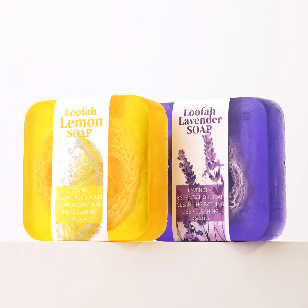 S+100g Lemon Oil Loofah Soap for Deep Cleansing Glowing Body Face Moisturizing Bar Soap Lavender Essential Oil Loofah Soap Bar