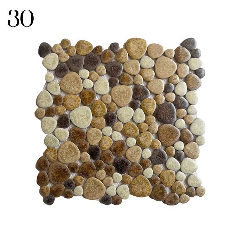 30x30cm Ceramic Pebble Mosaic Tiles Spa Pools Fish Ponds Bathrooms Anti-skid Wear-Resistant Floor Wall Decor Easy Cut Mesh Base