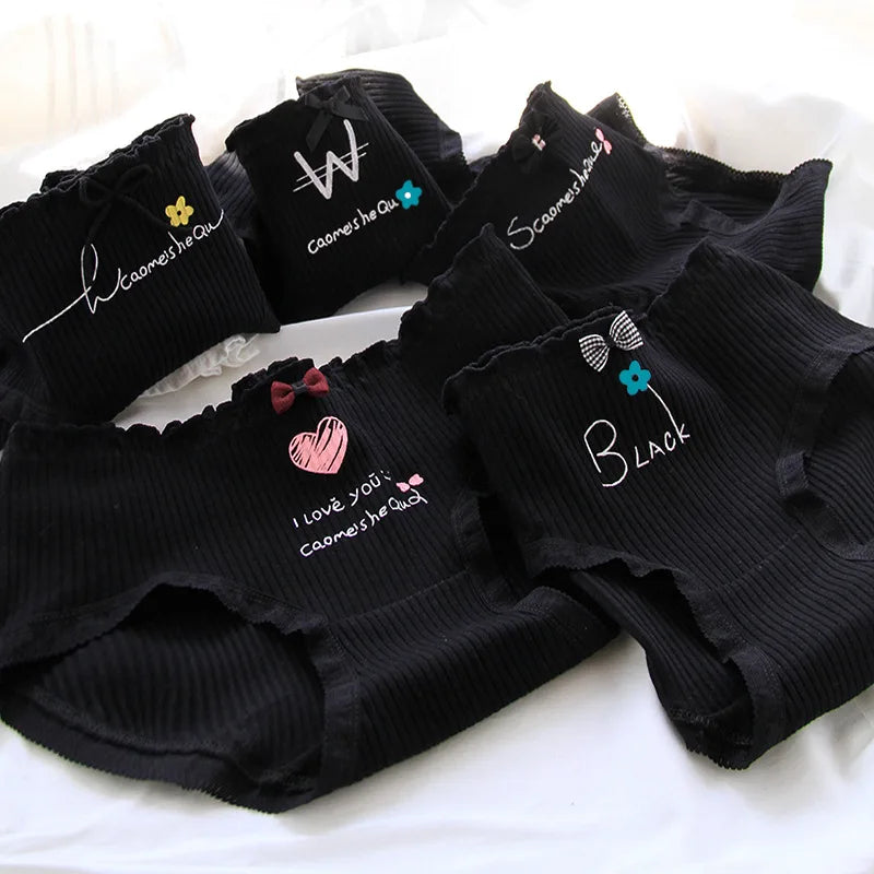 Women's Cotton Panties - White Lace, Seamless, 5 Pieces