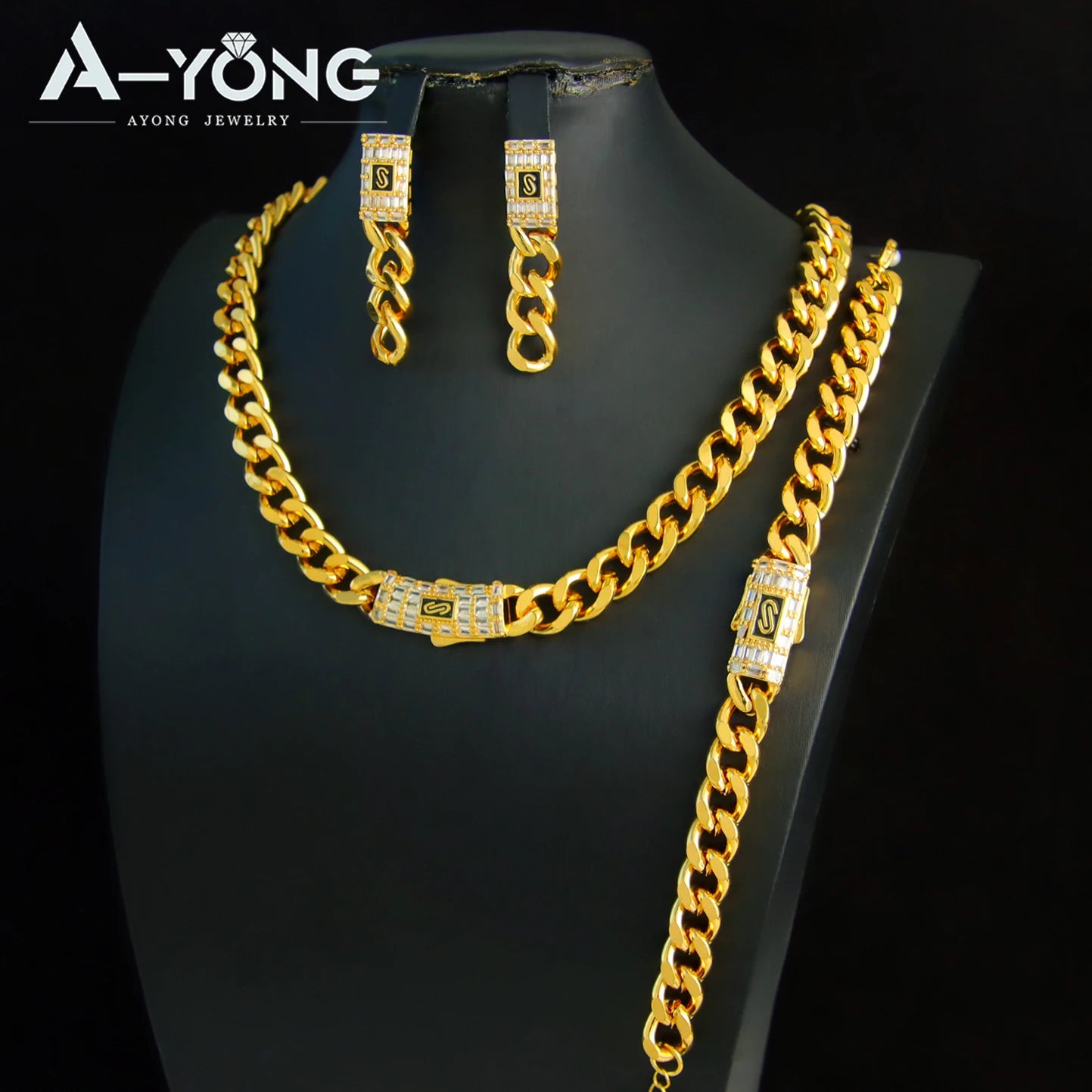 21K Gold Jewelry Set with High-End Zircon Stones Dubai