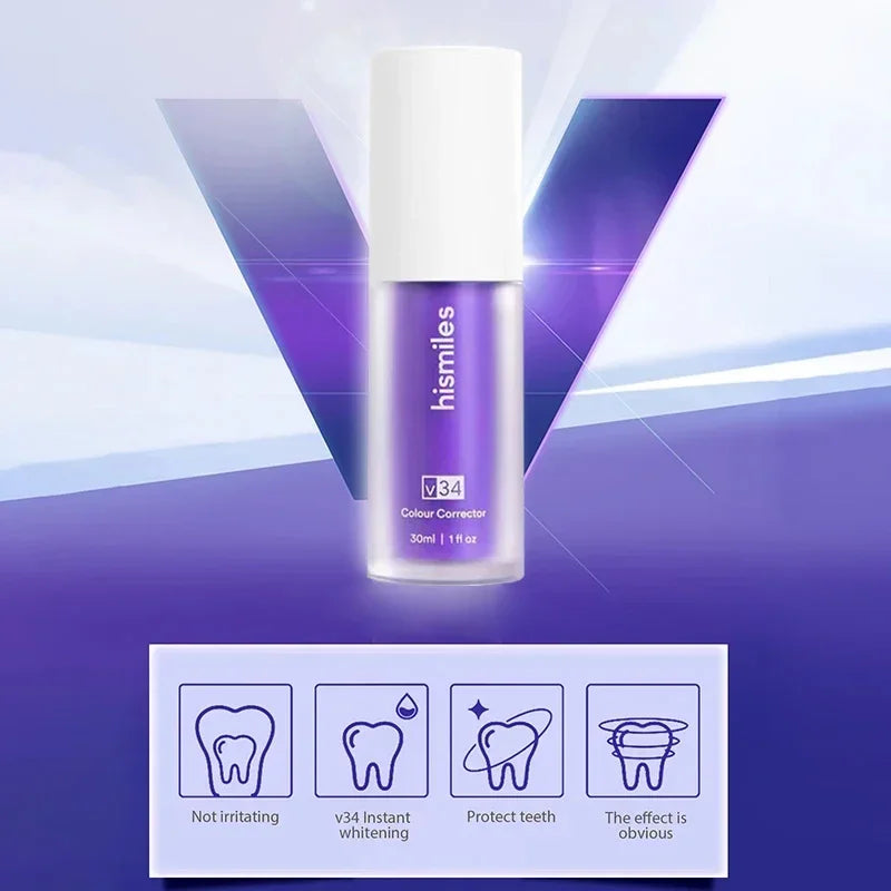 30ml V34 SmileKit Purple Toothpaste Removes Tartar Clean Oral Hygiene Fresh Breath Whitening Teeth Care Products - Daisan Mart