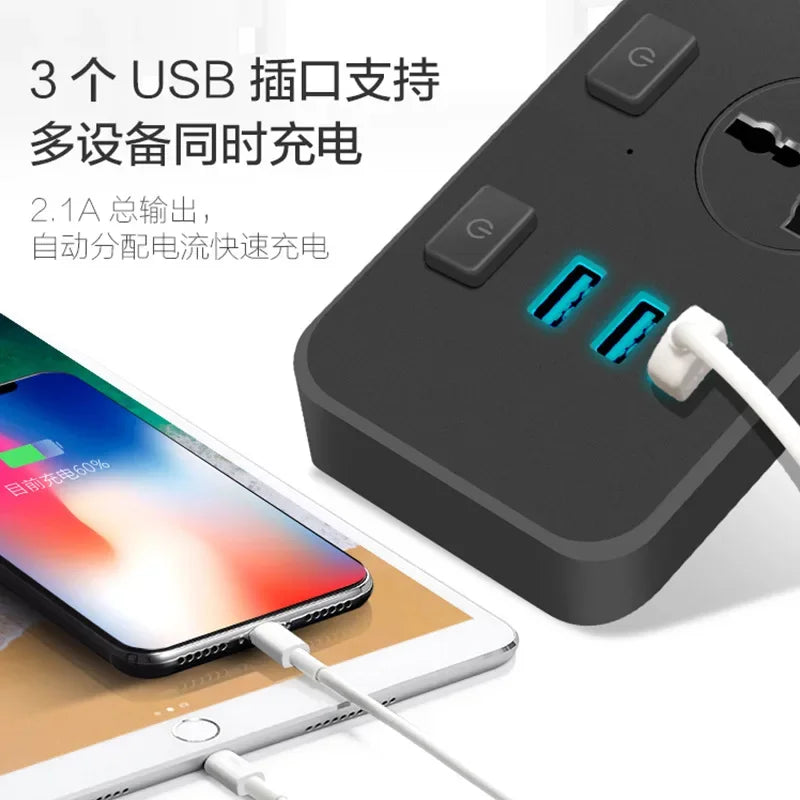 5M Extension Cable Power Plug Board Household Multi-function Power Strip Multi-plug with Usb Socket Two Feet US UK