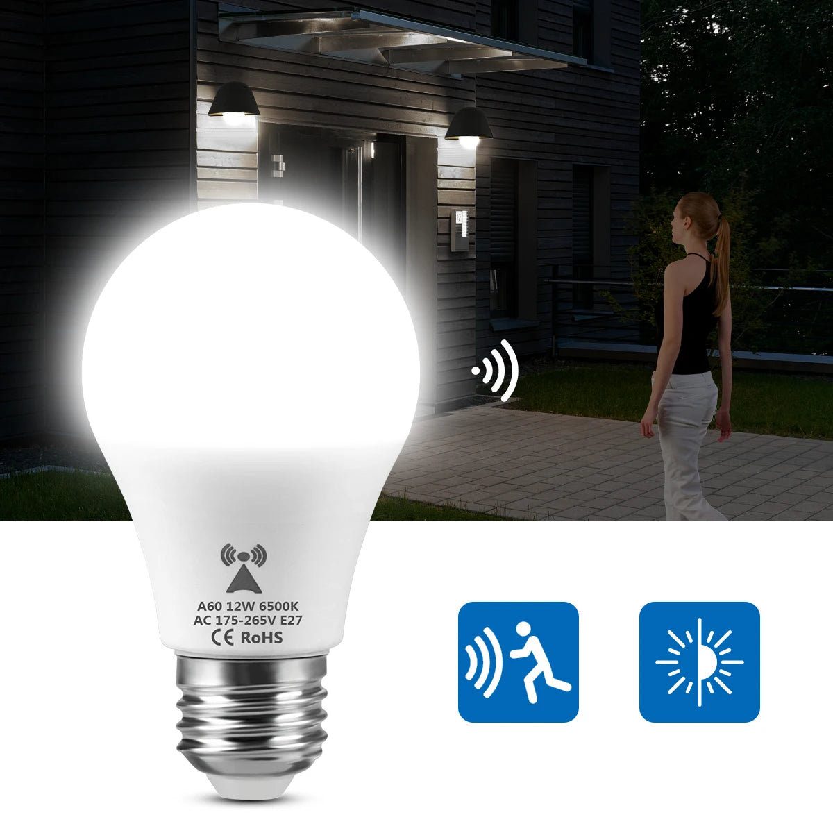 E27 12W Radar Sensor LED Lamp for Bedroom &amp; Stairs
