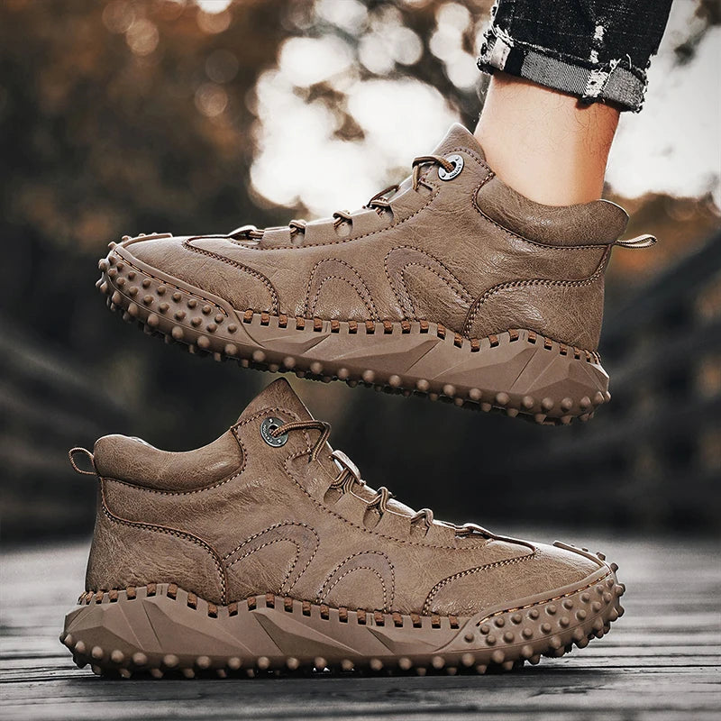 Men's Vintage Handmade Leather High-Top Lace-Up Retro Shoes