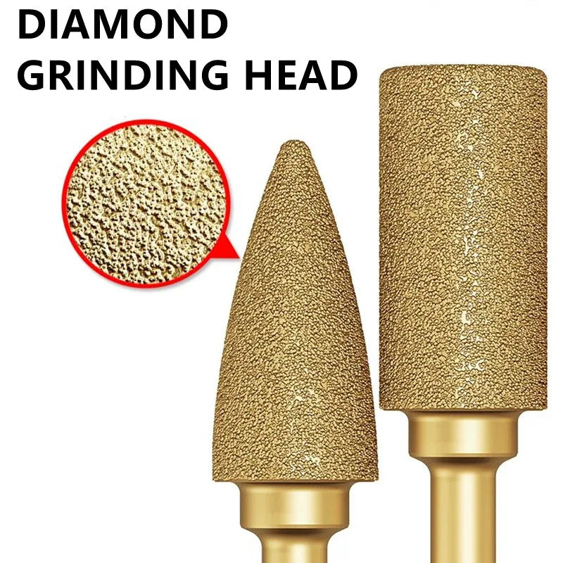 1pc 6mm Round Shank Vacuum Brazed diamond Burr grinding head Rotary File For Stone Gray Cast Iron Ductile Iron Steel Engraving