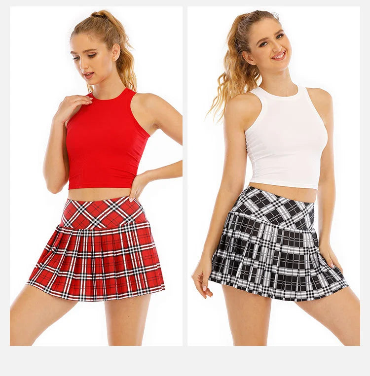 Nadanbao Plaid Tennis Dress Women Pleated Mini Skater Skirts High Waist Plaid Short Skirt Women's Summer New College Style - Daisan Mart