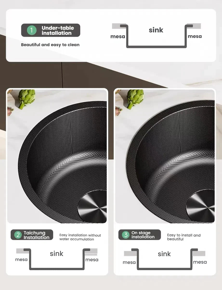 Mini Stainless Steel Kitchen Sink Wash Vegetable and Dish Basin Household Scratch Resistance Bar Balcony Round Small Single Slot - Daisan Mart