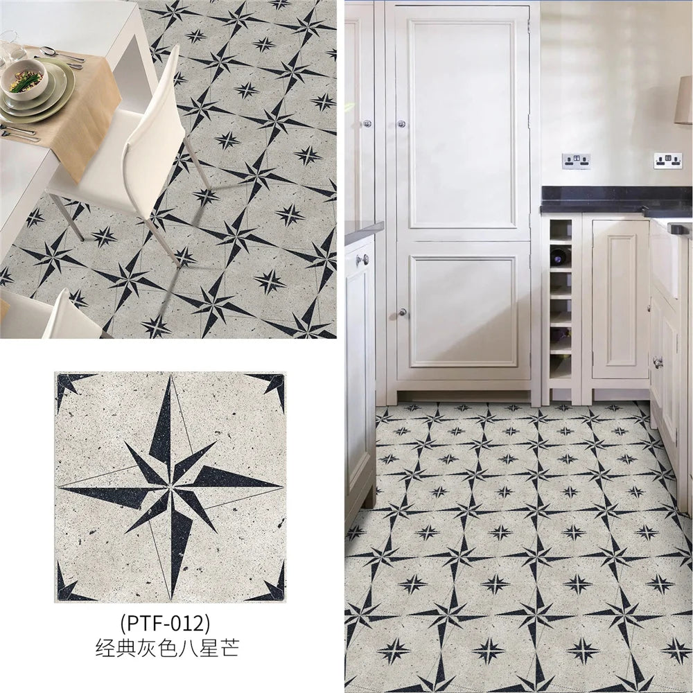 Black And White Mosaic Tiles Marble Texture Floor Sticker Kitchen Floor Renovation Decorative Stickers Self-adhesive Wallpaper