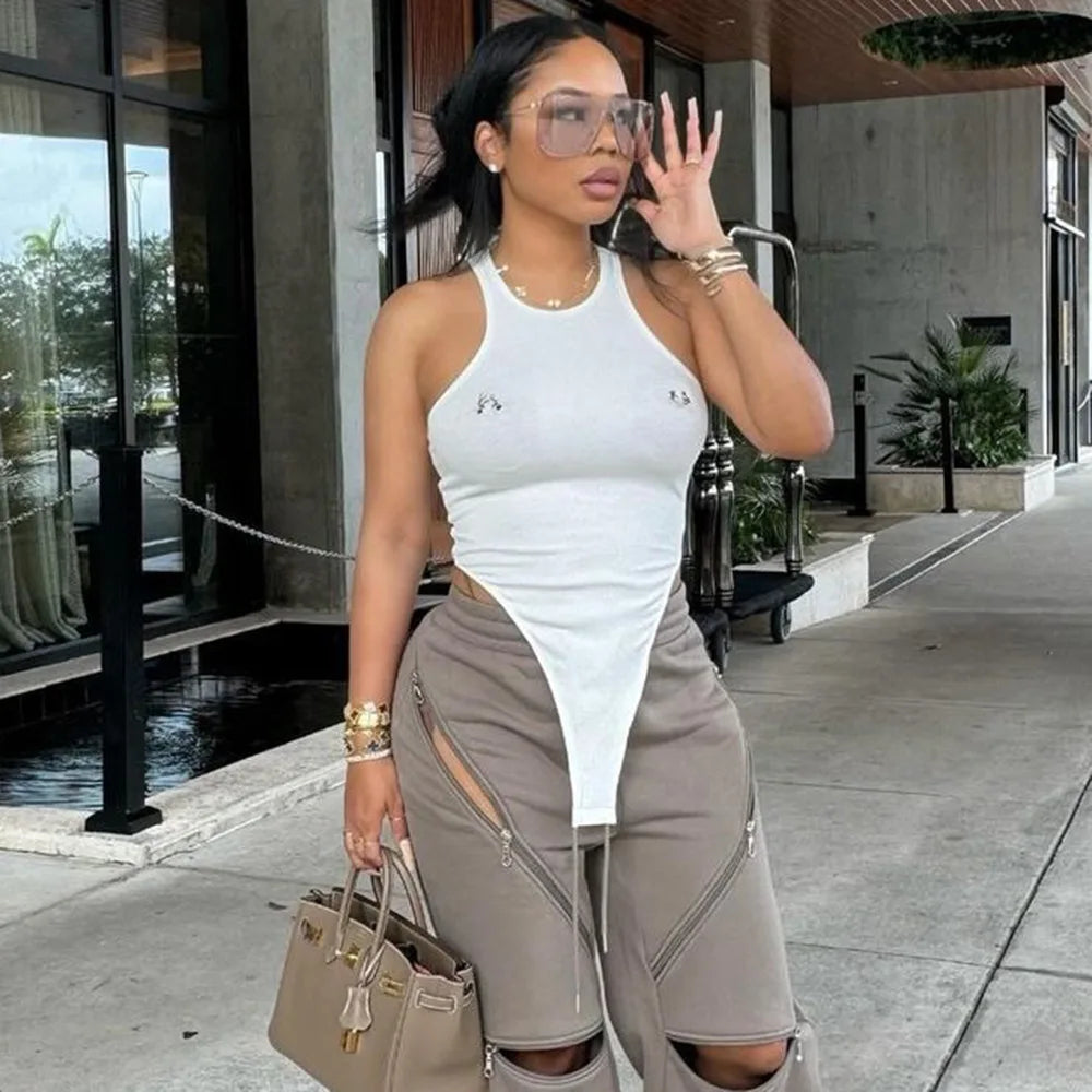 Gtpdpllt Crew Neck Sleeveless Bodysuits White Summer Tank Tops Woman Y2K Clothing Fashion Streetwear Outfits Rompers