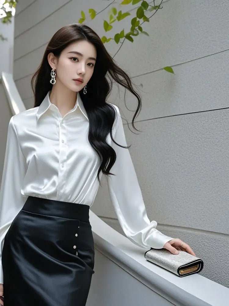 Áo Sơ Mi Lụa Công Sở Nữ Hàn Quốc Dáng Ôm Dài Tay - Daisan Mart