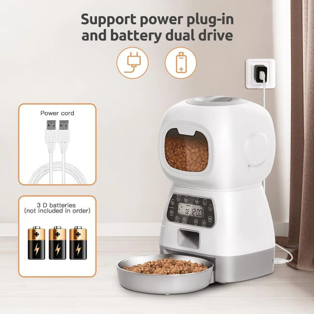 3.5L Automatic Pet Feeder Smart Food Dispenser For Cats Dogs Timer Stainless Steel Bowl Auto Dog Cat Pet Feeding Pet Supplies - Daisan Mart