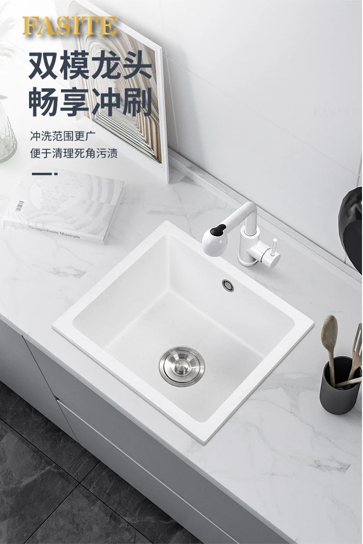 Bar counter square white quartz stone sink size single under counter kitchen vegetable basin - Daisan Mart