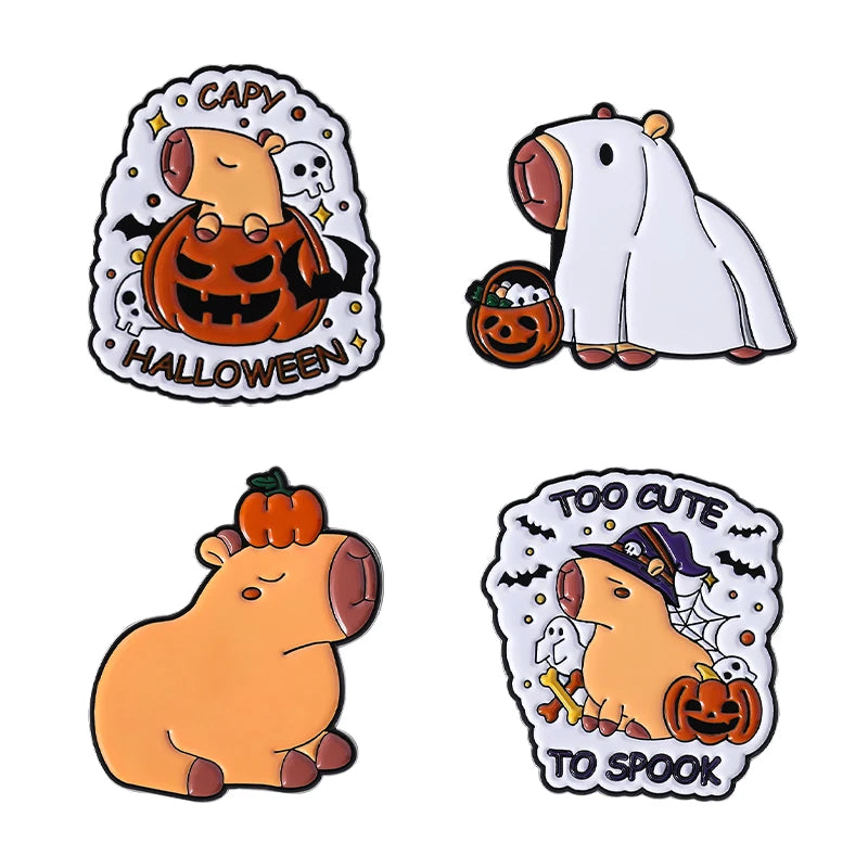 Halloween Pumpkin Animal Enamel Pins Ghost Capybara Grim Reaper Duck Spooky Season Brooches Lapel Badge Jewelry Gift for Friends