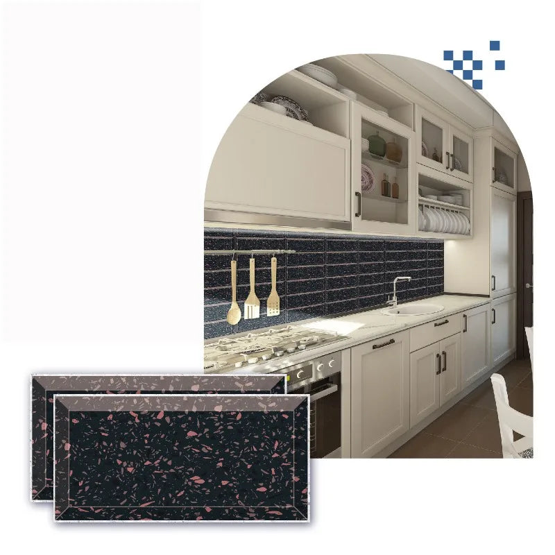 Waterproof PVC Marble Pattern Glossy Tiles 10x20cm