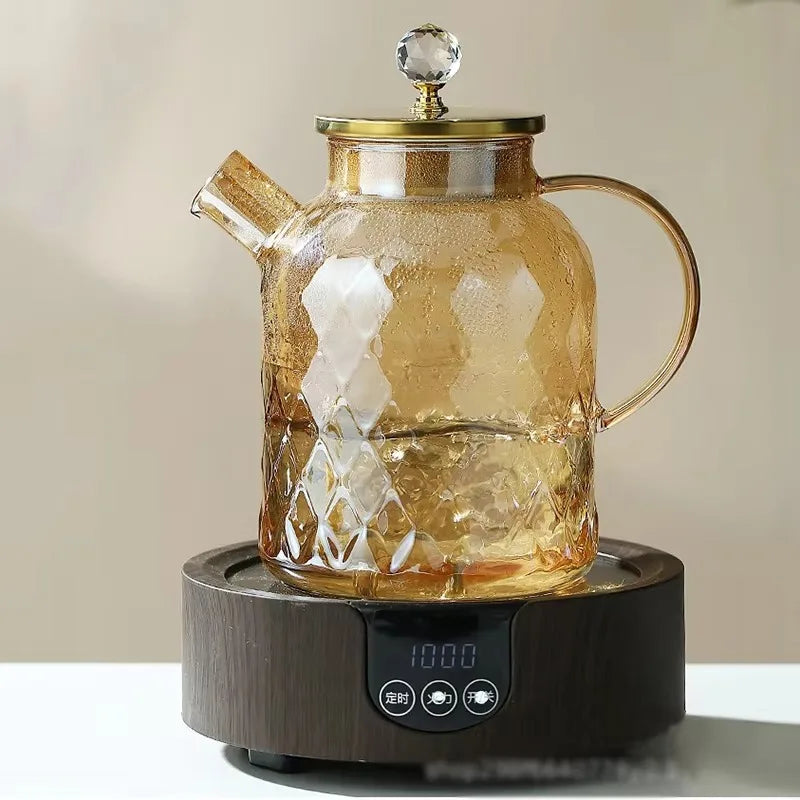 1/1.8L Tea Pot  High Borosilicate Glass Cold Water Kettle with Lid and Filter Amber Heat Resistant Tea Maker for Blooming Tea