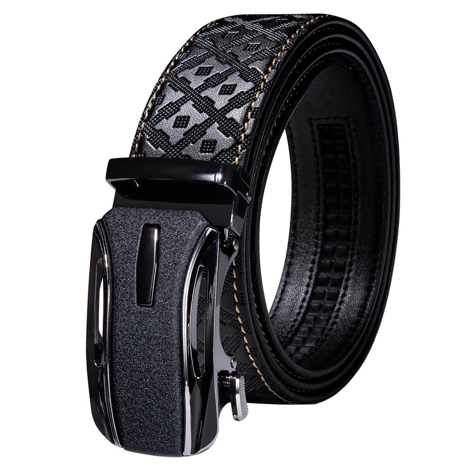 High quality black cowhide men's belt with automatic buckle 130cm