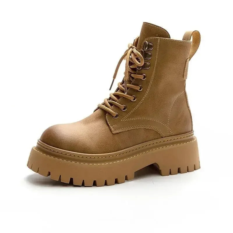 Women's Retro Genuine Leather Shoes - Stylish Rivet Short Boots