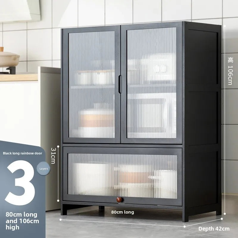 Multi-function kitchen cabinet: Dish rack, microwave, convenient storage