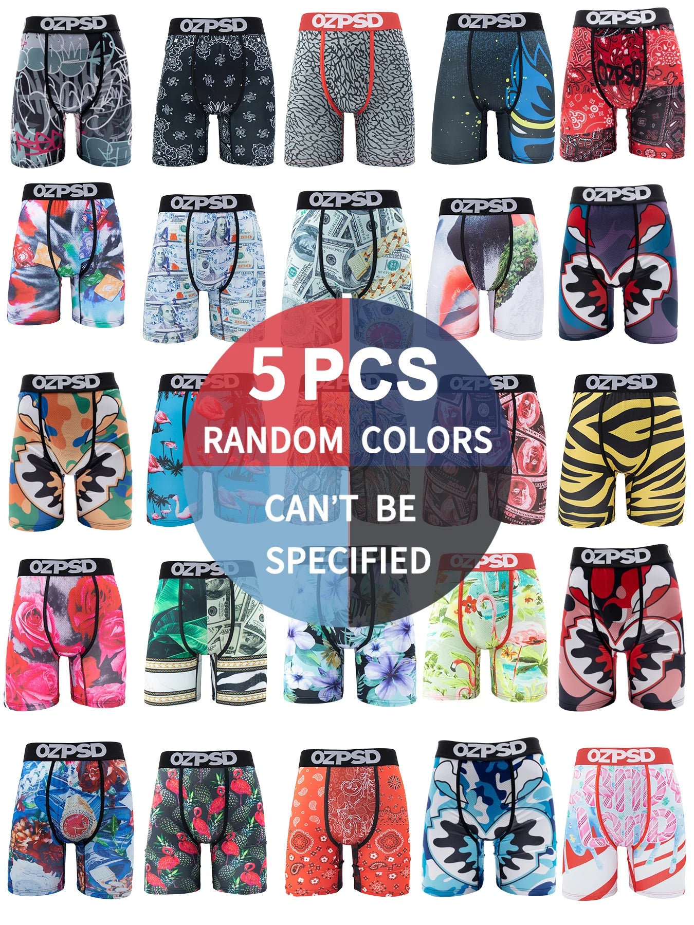 Set of 5 Cool Summer Men's Boxer Shorts with Printed Patterns