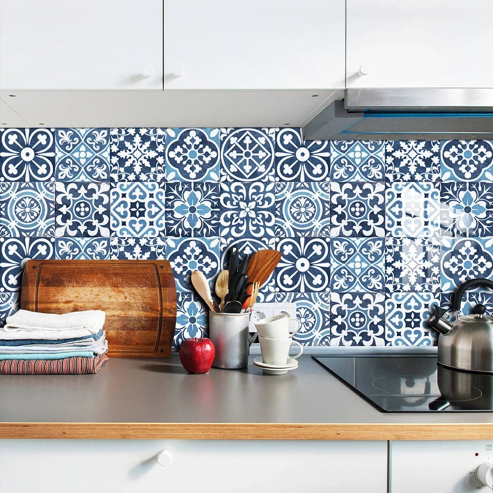 10pcs Mexican Style Tiles Sticker Kitchen Backsplash Oil-proof Cupboard Surface Gloss Peel &amp; Stick Waterproof Art Wall Decals