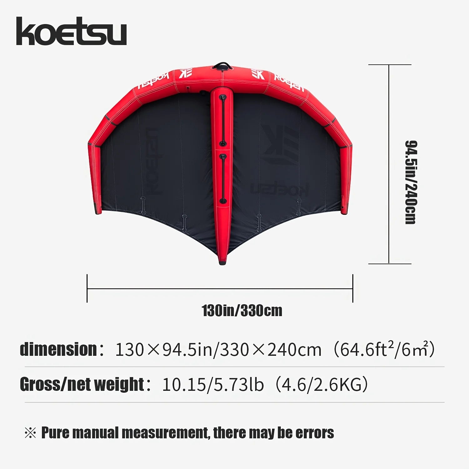 Windsurfing inflatable wing, 6 square meters of wind wing and hydrofoil board, suitable for water sports, kitesurfing, surfing