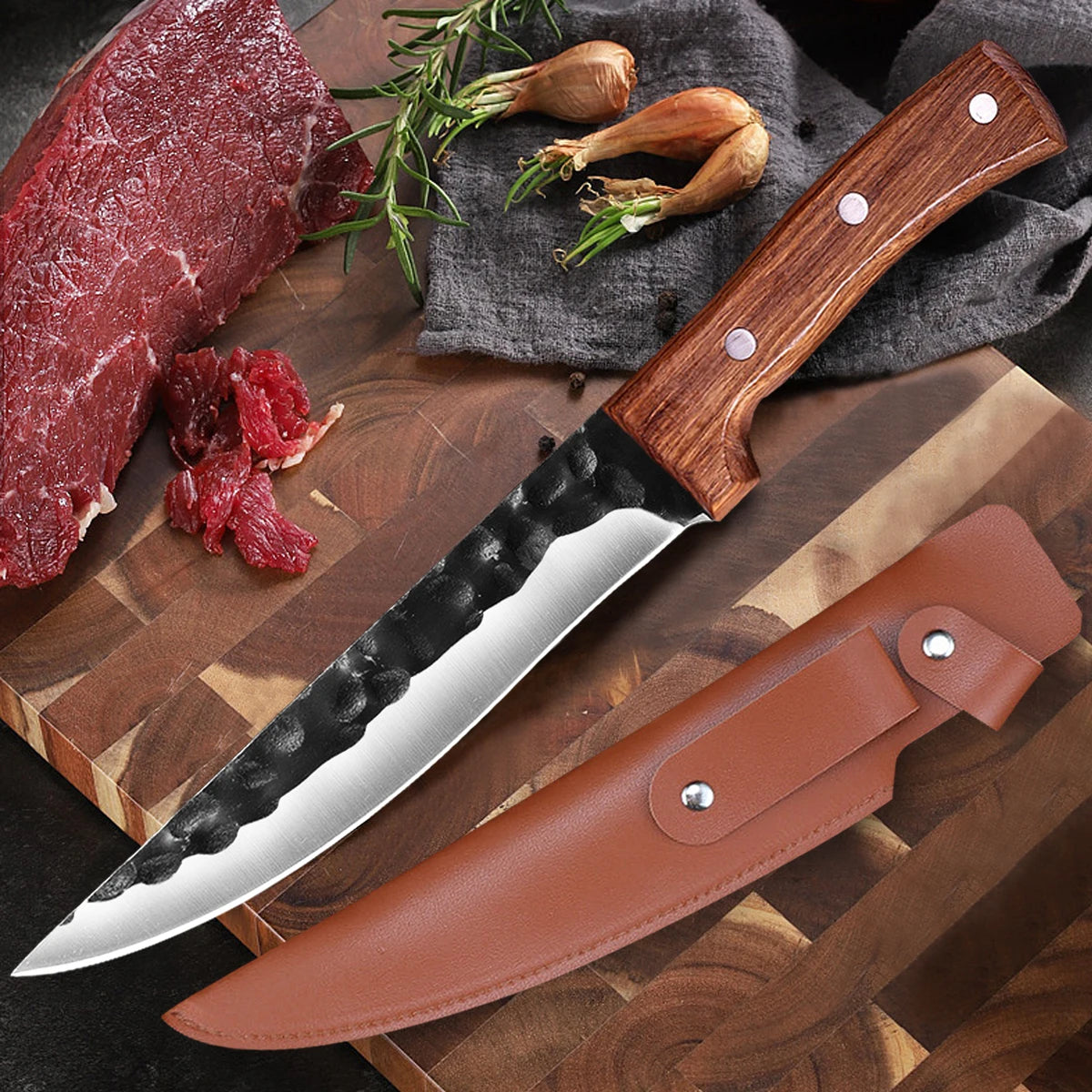 6.5" Forged Knife Stainless Steel Boning Butcher Knife Meat Cleaver Fishing Knife Professional Chef Knife with Sheath