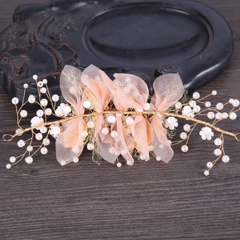 Trendy Handmade Gold Pearl Wedding Flower Hair Clip